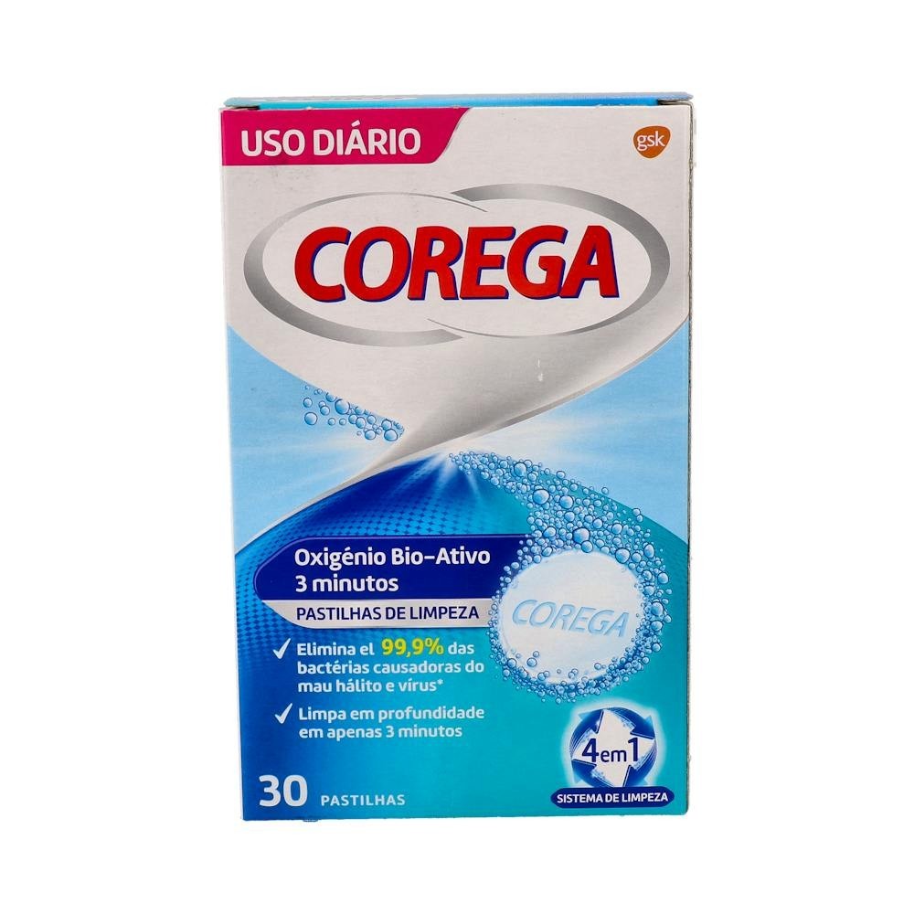 Corega Oxígeno Bio Activo 3 Minutos 30 tabletas limpiadoras